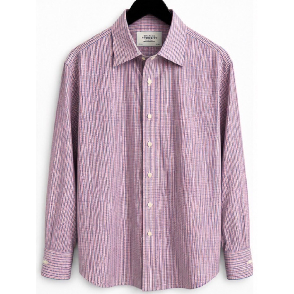 Charles Tyrwhitt Mens Non Iron Dress Shirt 17/35 Red Blue Gingham Check 43/89